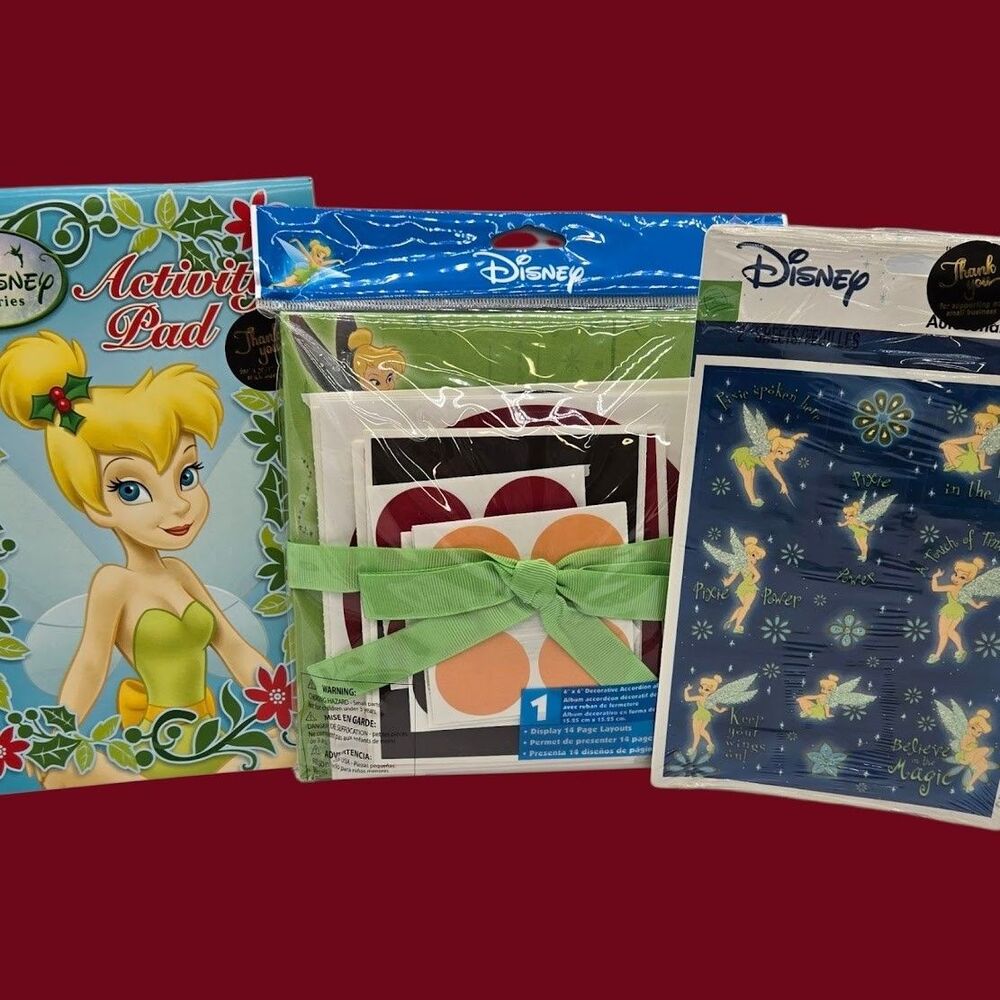 Disney Tinker Bell Lot: 6x6 Scrapbook - Vintage Pixie Stickers - Activity Pad